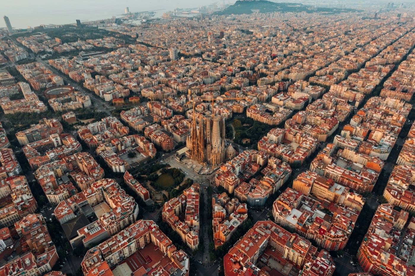 Sagrada Familia in the Eixample grid of Barcelona