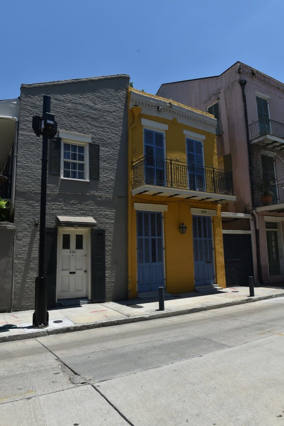Iron balconies on a French Quarter street in New Orleans